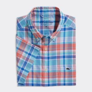 Vineyard Vines On-The-Go Nylon Short-Sleeve Plaid Shirt- Men’s Size L